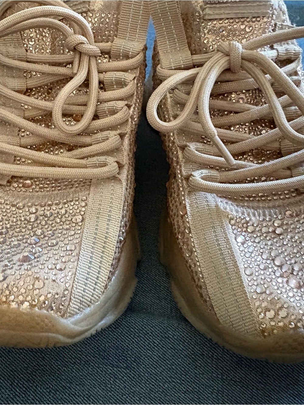 Steve Madden Rose Gold Crystal-Embellished Sneakers